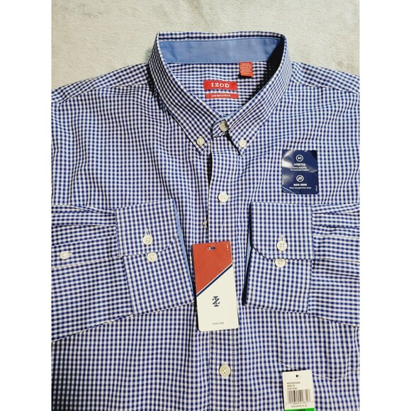 Other - Izod Button Down Shirt Men's L Blue Gingham Check Long Sleeve NWT